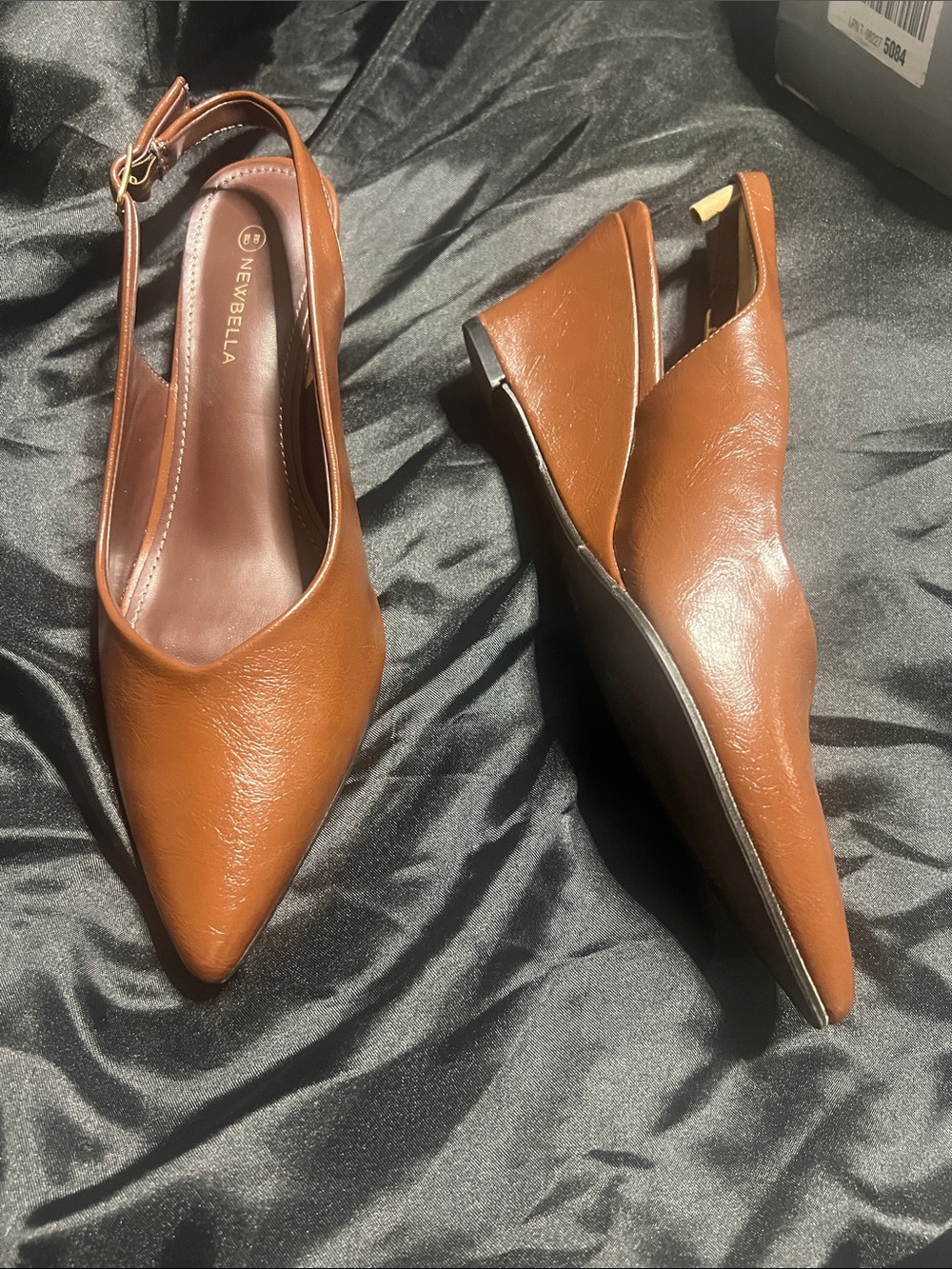 NewBella Women's Brown Pointed Toe Slingback Wedges
